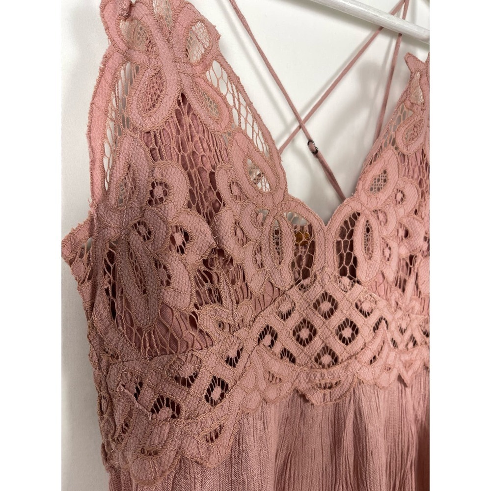 SOLD NWT Free People Adella Mini Slip Dress Tiered Lace Ruffled Rose Boho Small - Picture 6 of 10